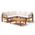 Sofa ogrodowa, Taras Lounge Ustaw narożną sofę w kształcie litery L krem z litego drewna z poliestrowym kloszem 220 x 220 x 75 cm