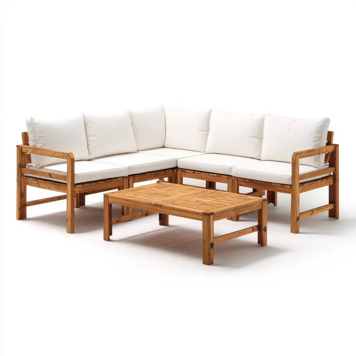 Sofa ogrodowa, Taras Lounge Ustaw narożną sofę w kształcie litery L krem z litego drewna z poliestrowym kloszem 220 x 220 x 75 cm