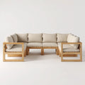 Sofa ogrodowa, Taras sofa 4-osobowa krem naturalny z litego drewna akacjowego i prostokątna poliester 300 x 80 x 75 cm