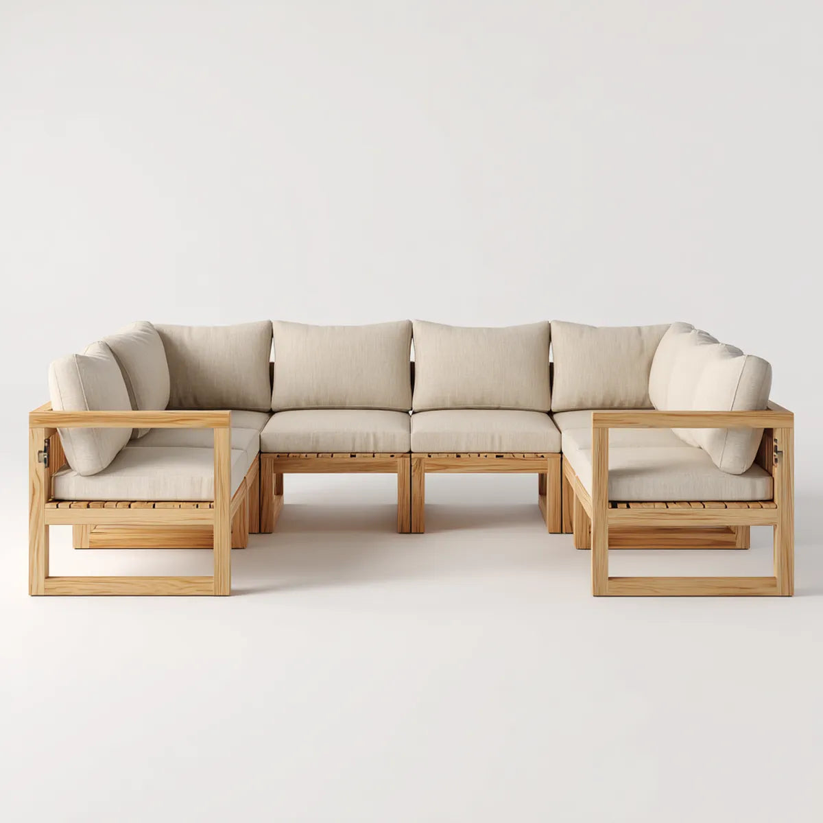 Sofa ogrodowa, Taras sofa 4-osobowa krem naturalny z litego drewna akacjowego i prostokątna poliester 300 x 80 x 75 cm