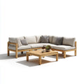 Sofa ogrodowa, Taras salon zestaw narożna sofa z beżowy stół naturalny drewno z drewna acacia 220 x 220 cm