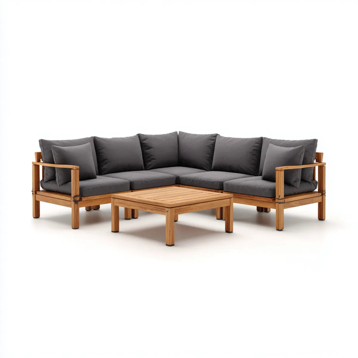Sofa ogrodowa, Loungeset taras 6-częściowy antracyt brązowy z litego drewna akacjowego i poliestru w kształcie litery 210 x 210 x 65 cm