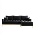 Sofa, Kanapa narożna z poliestrem szezlongiem Czarna 260 x 160 cm i prostokątnym