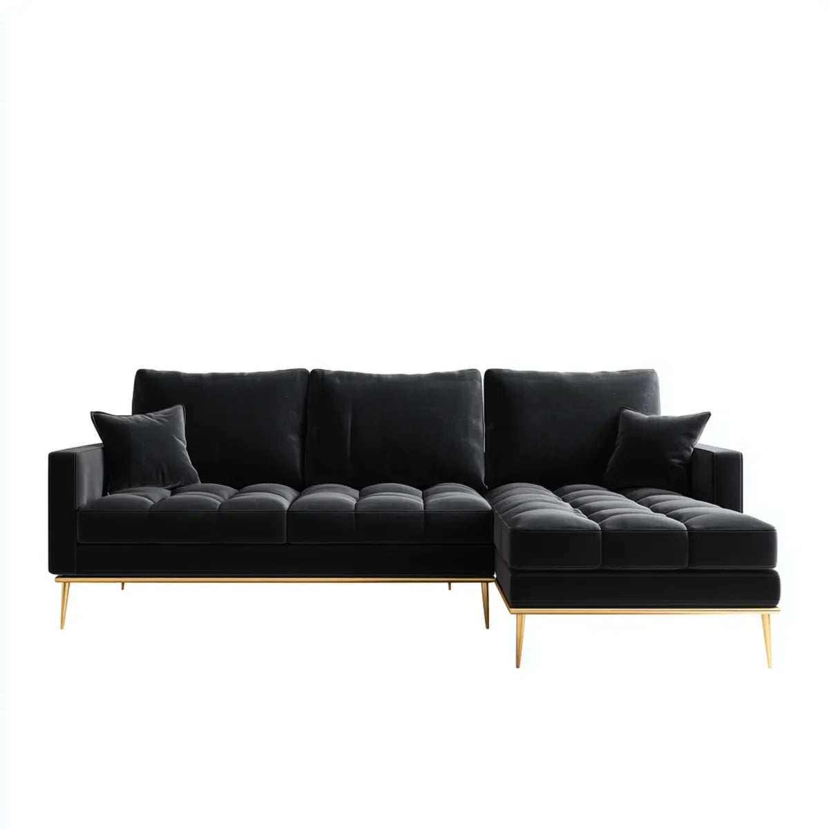 Sofa, Kanapa narożna z poliestrem szezlongiem Czarna 260 x 160 cm i prostokątnym