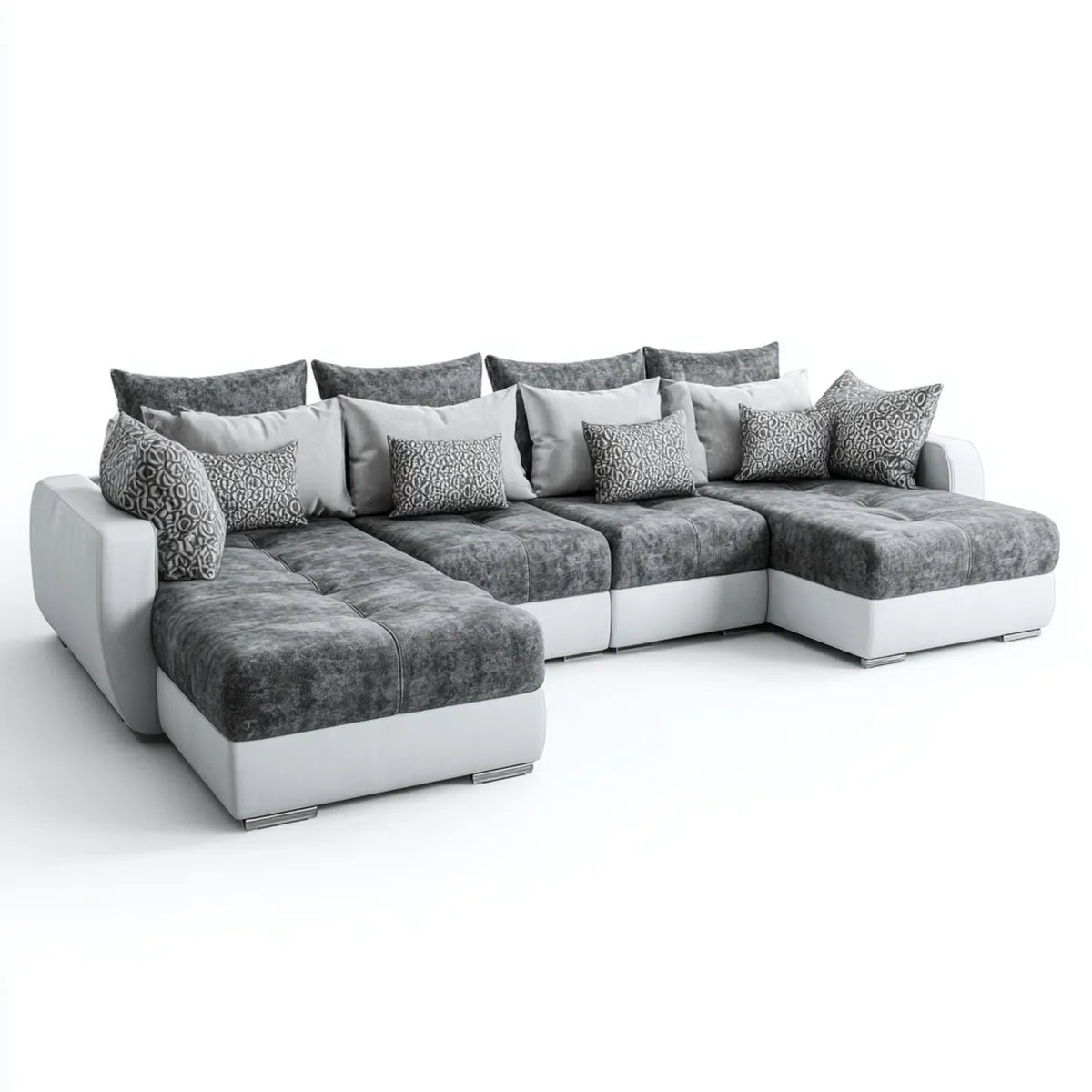 Sofa mieszkalny krajobraz w kształcie U- szary biały 360 x 210 x 85 cm z tapicerką poliestrową