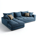 Sofa, Kanapa narożna z ciemnoniebieskim 280 x 170 x 85 cm poliestrowym tkaninem o kształcie litery L