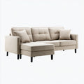 Sofa, Kanapa narożna z lewym Beżowym 3-osobowa z poliestrowego kształtu 240 x 150 x 85 cm