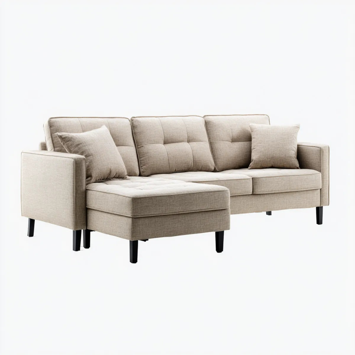 Sofa, Kanapa narożna z lewym Beżowym 3-osobowa z poliestrowego kształtu 240 x 150 x 85 cm