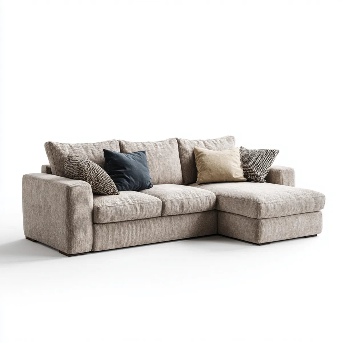 Sofa, Kanapa narożna z materiałem do tkania poliestrowego szezlongiem beige 260 x 160 x 85 cm