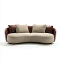 sofa 2-osobowa Beżowa Brązowy 180 x 90 x 75 cm z tapicerką poliestrową i sztuczną skórą PU w postaci zakrzywionej