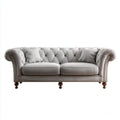 Sofa, Chesterfield 2-osobowa sofa szara 180 x 90 x 78 cm z poliestrową tapicerką aksamitną i litymi nóżkami z drewna