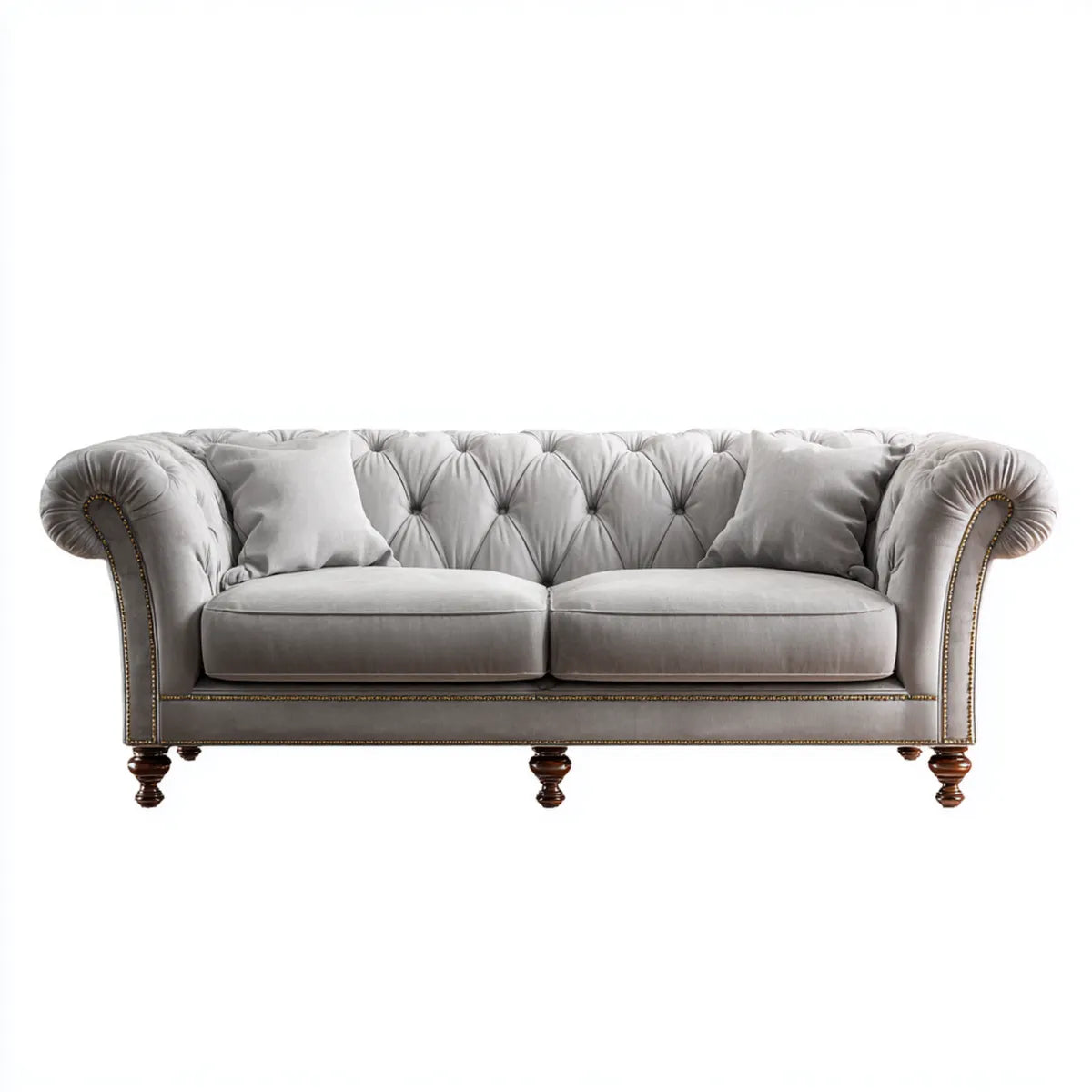 Sofa, Chesterfield 2-osobowa sofa szara 180 x 90 x 78 cm z poliestrową tapicerką aksamitną i litymi nóżkami z drewna