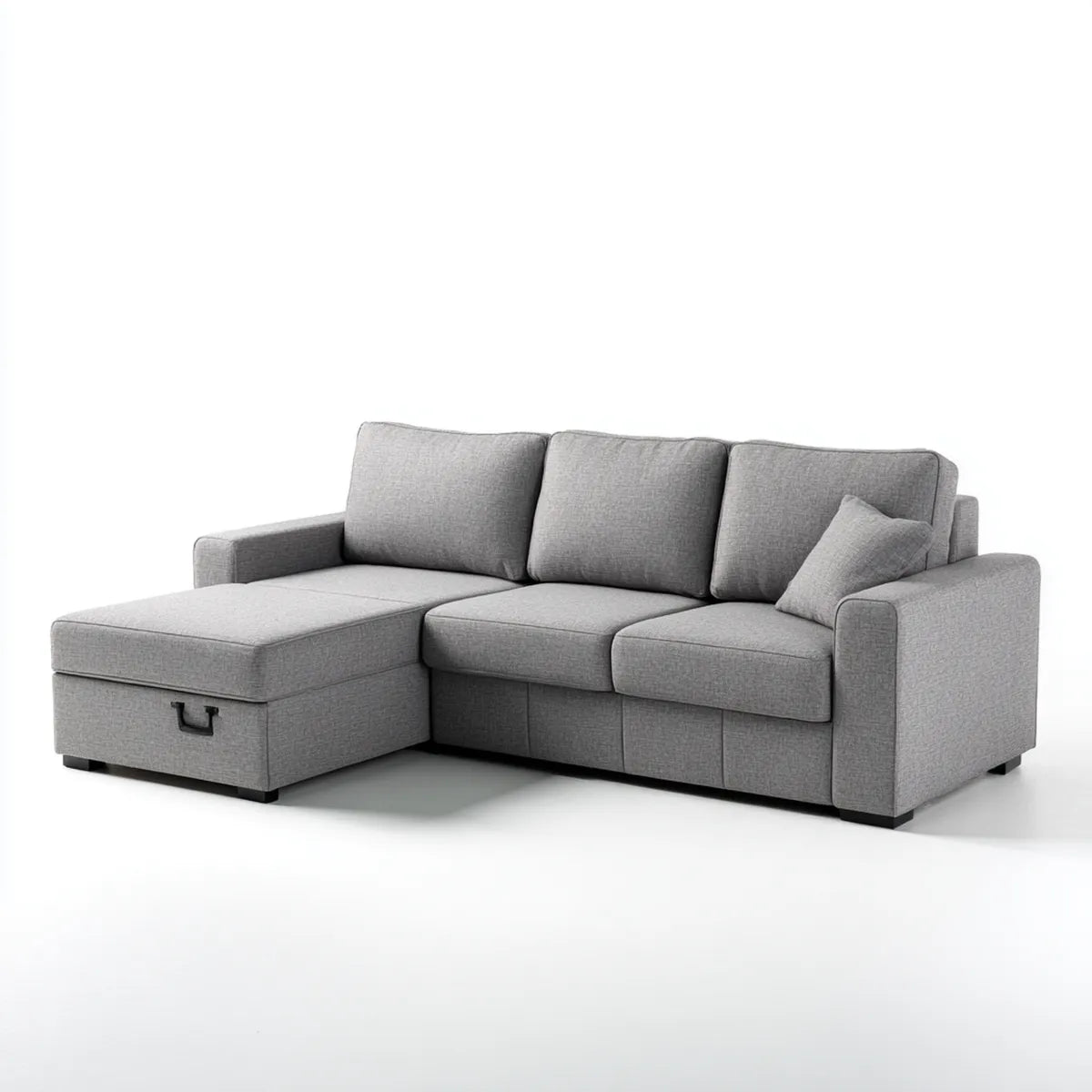 Sofa, Kanapa narożna z szarym schowkiem 230 x 150 x 85 cm poliester kształt litery L