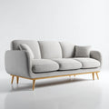 Sofa, 3-fotelikowa sofa w prostym kształcie jasnoszarym z tapicerką poliestrową i bukowymi nóżkami z drewna 220 x 90 x 84 cm