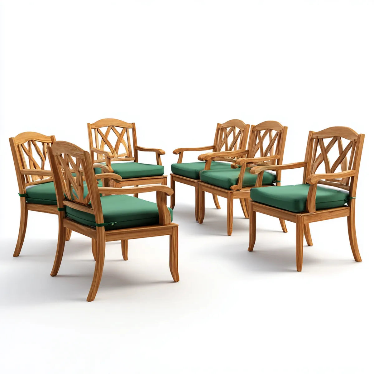 Krzesło do jadalni, Zestaw 6 foteli z podłokietnikami Przyroda Zielona z litego drewna acacia 60 x 63 x 96 cm