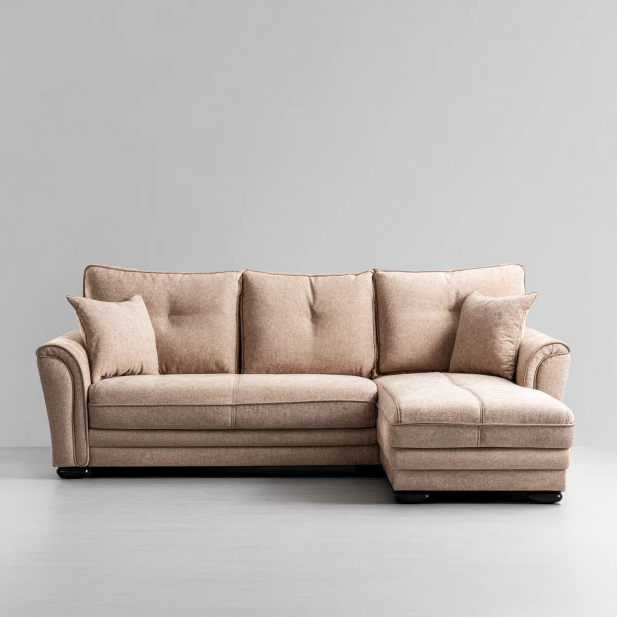 Sofa, Kanapa narożna z szezlongiem beige 235 x 155 x 90 cm poliestrowy mikrofiber kształt L
