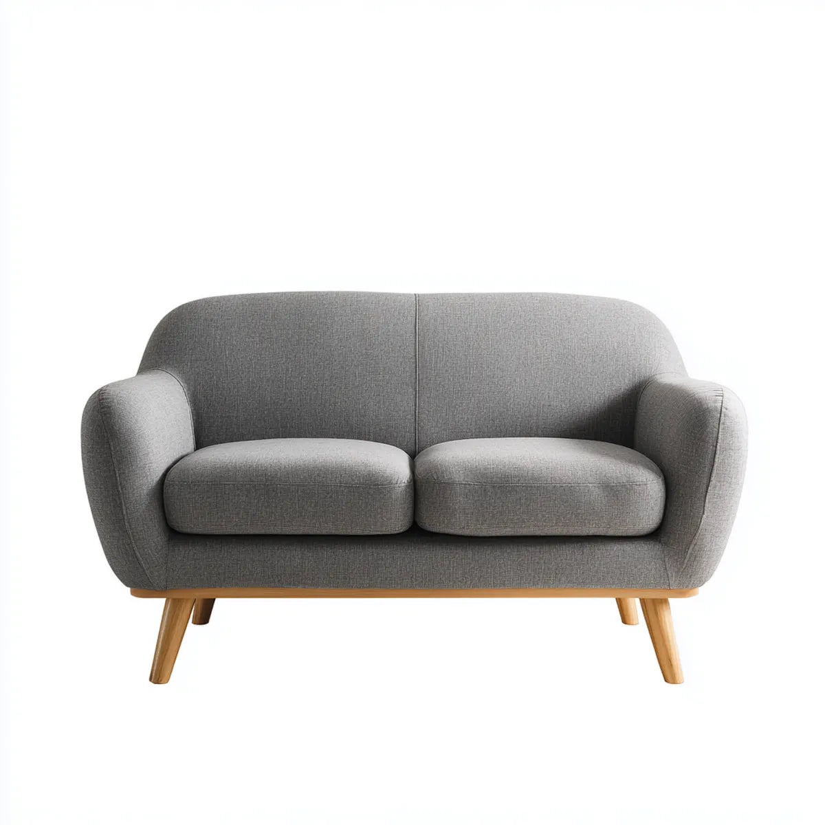 Sofa, 2-fotela szara 140 x 78 x 82 cm tapicerka poliestrowa litych nóżek z drewna zaokrąglony kształt