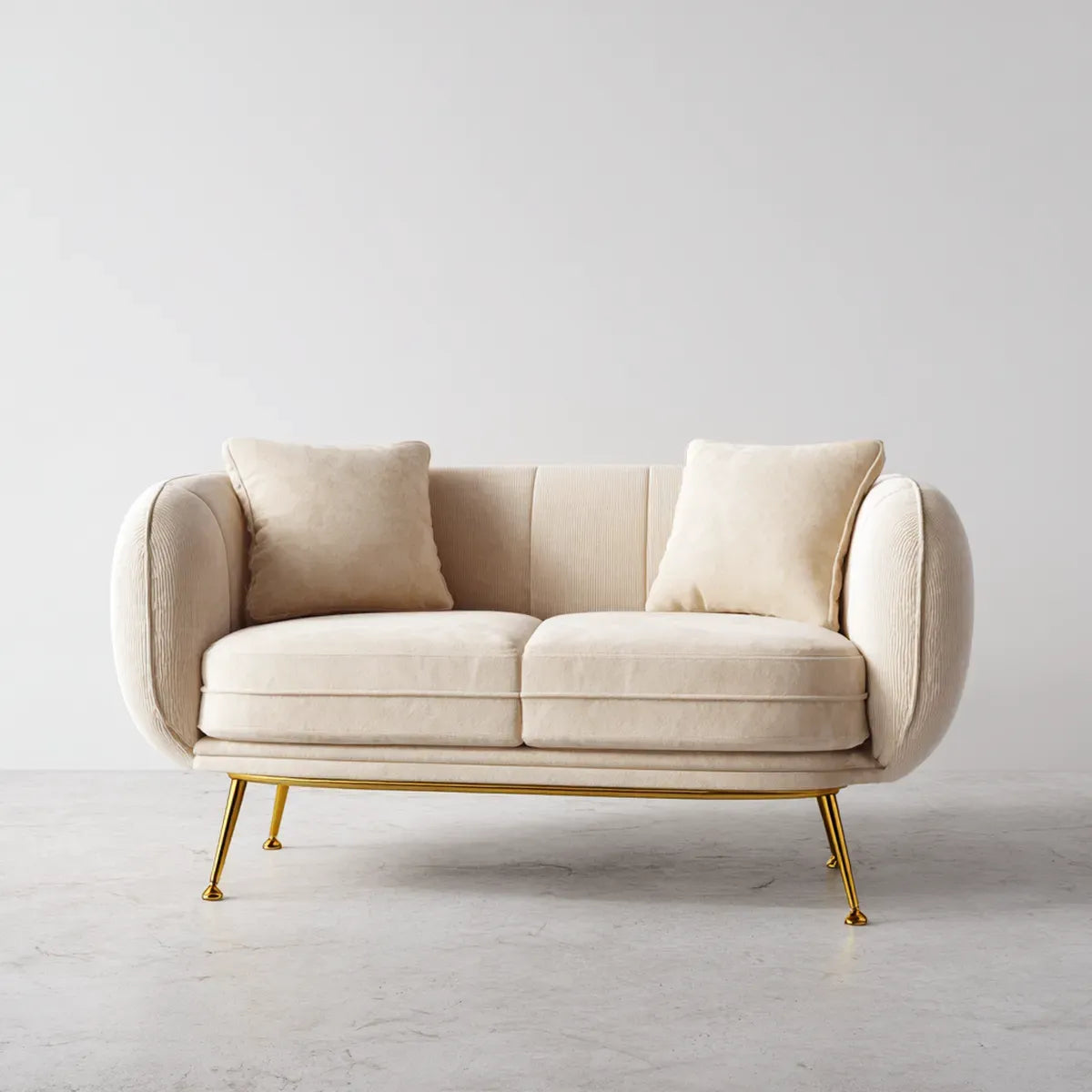 Sofa, 2-osobowa kanapa krem 150 x 85 x 80 cm poliestrowy sznurek aksamitny optyka ze stalowych nóg