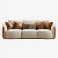 Sofa, 3- fotela Beżowa Brązowy 240 x 95 x 82 cm z tapicerką poliestrową PU sztucznej skóry i zaokrąglony kształt