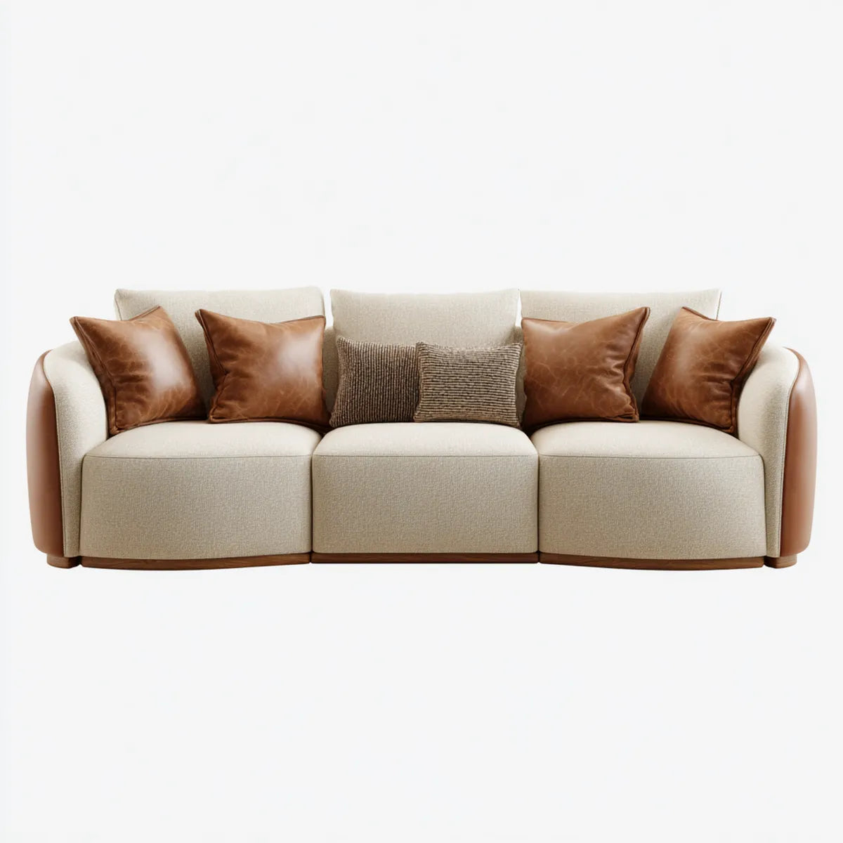 Sofa, 3- fotela Beżowa Brązowy 240 x 95 x 82 cm z tapicerką poliestrową PU sztucznej skóry i zaokrąglony kształt