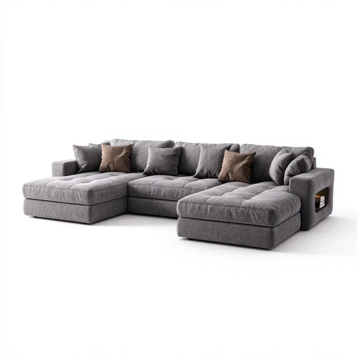 Sofa krajobraz mieszkalny U- kształt szary 330 x 170 x 85 cm aksamit poliestrowy
