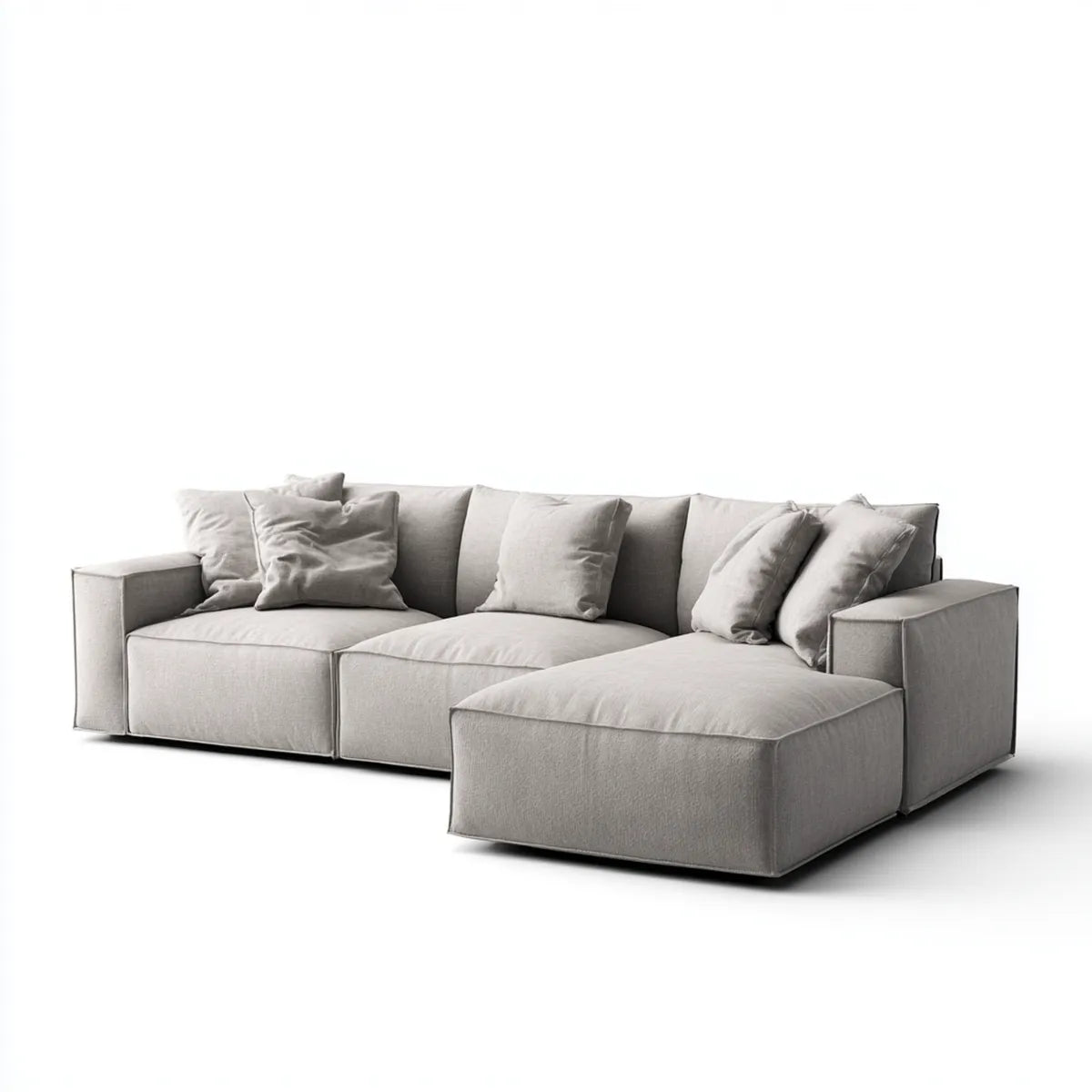 Sofa, Kanapa narożna z recyrem na prawej, jasnoszarej, z poliestru typu 290 x 170 x 85 cm