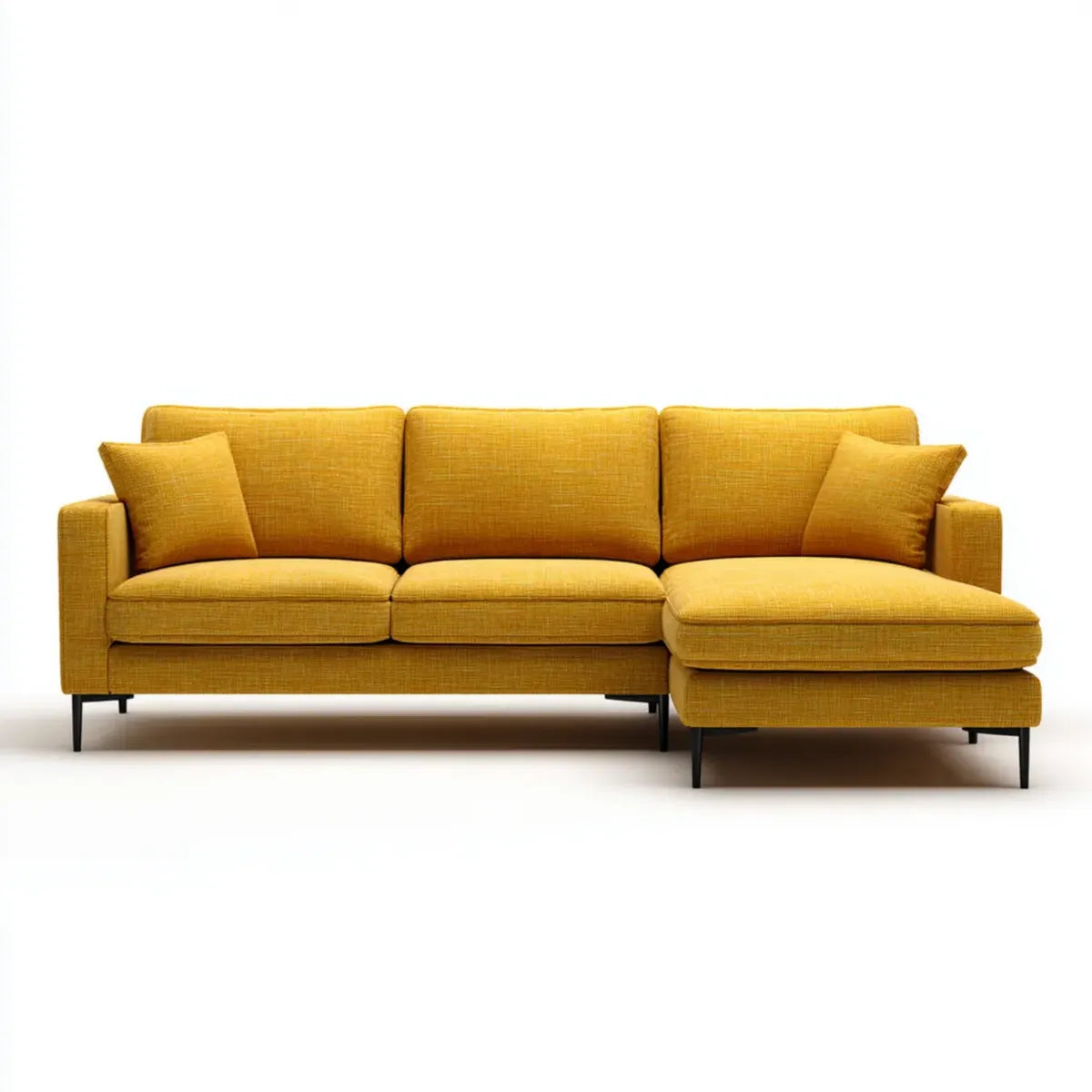 Sofa, Kanapa narożna z żółtym musztardą szezlongiem 270 x 160 x 85 cm tapicerka poliestrowa kształt litery L