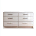 Komoda, Kostium z 6 szufladami Biała połysk wysoki 140 x 40 x 75 cm prostokątna płyta wiórowa MDF