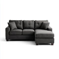 Sofa, Kanapa narożna z odwiertem ciemnoszarym 230 x 150 x 85 cm pianka poliestrowa prostokątna
