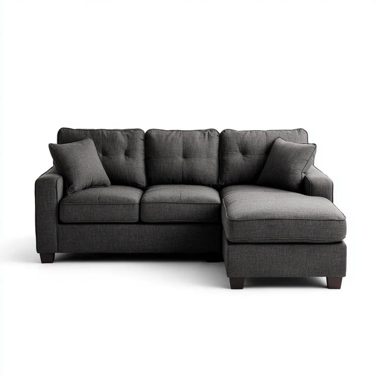 Sofa, Kanapa narożna z odwiertem ciemnoszarym 230 x 150 x 85 cm pianka poliestrowa prostokątna