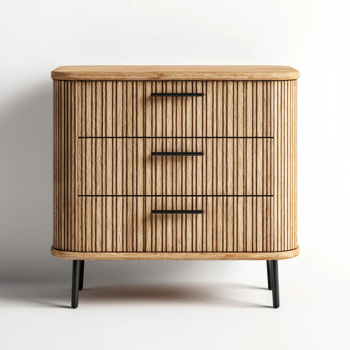 Komoda, Szafka do sypialni z naturalnego drewna optyka z 3 szufladami 80 x 40 x 100 cm MDF Dąb naturalny Veneer Prostokątny