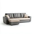 Sofa, Kanapa narożna z rekamierem z lewym, szarym beżowym poliestrem L-forma 260 x 160 x 85 cm