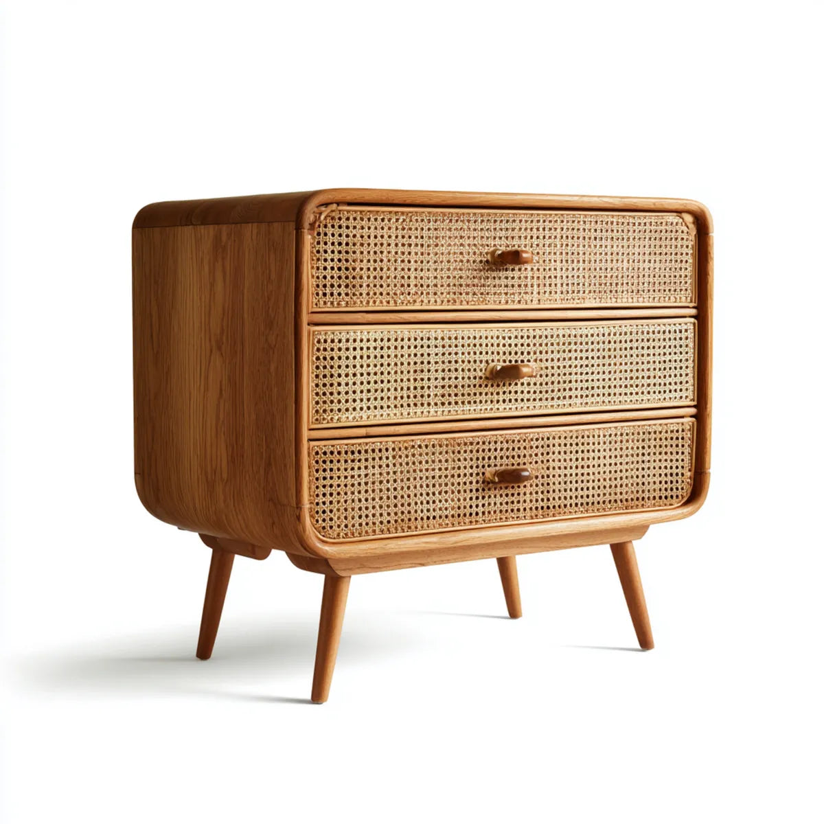 Komoda, Kombinezon z 3 szufladami Naturalna brązowy 80 x 40 x 85 cm Dąb naturalny fornir rattan prostokątna