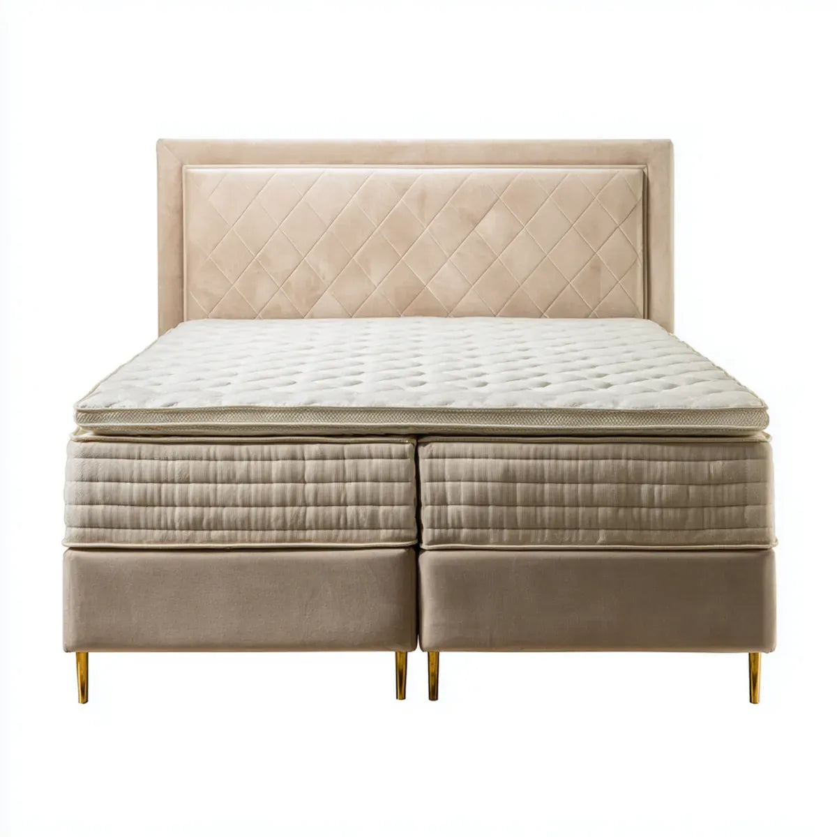 Łóżko podwójne beżowe boxspring 180 x 200 cm w prostokątnym aksamicie poliestrowym